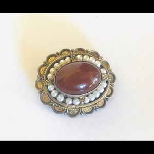 Vintage 950 Silver Carnelian Brooch Pendant